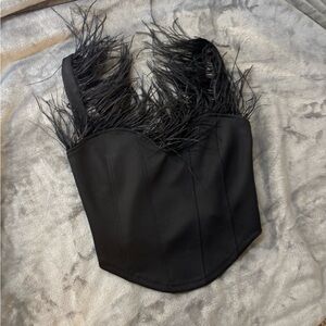 Elegant Black Feathered Women's Top